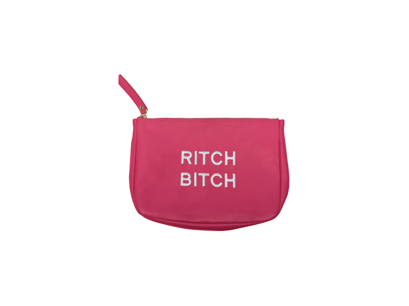 Hot Pink Rich Bitch Vegan small Makeup Bag