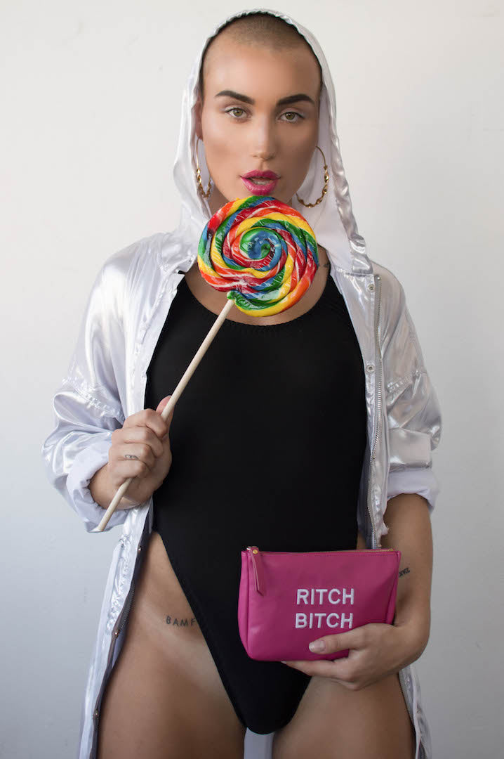 Hot Pink Rich Bitch Vegan Small Makeup Bag