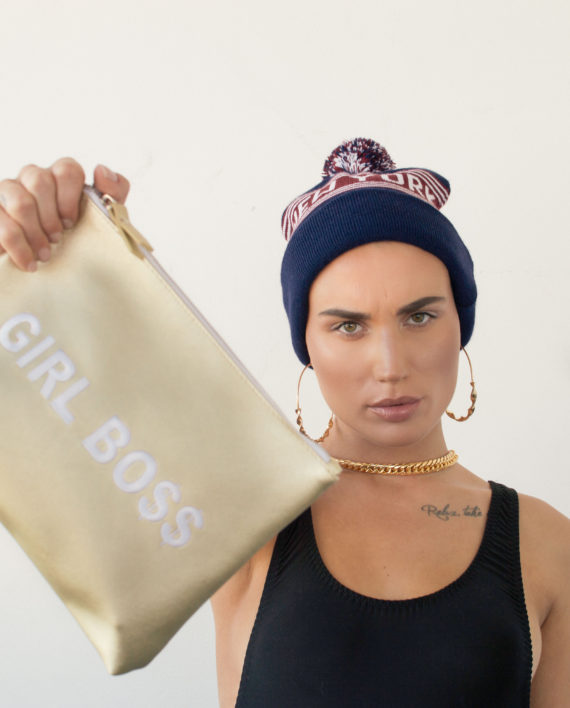 Light Gold Large Girl Boss Vegan Makeup Bag